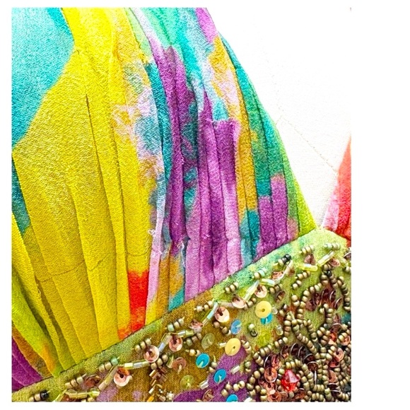 Vintage Sue Wong Y2k Silk Mandalay Style Halter Mini Dress Size 6 - Picture 9 of 10